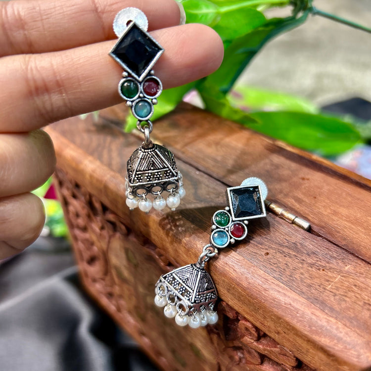 Black Oxidised Silver Jhumka