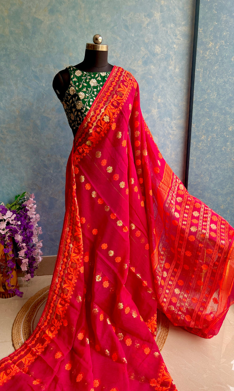 Pink Orange Soft Dhakai Jamdani