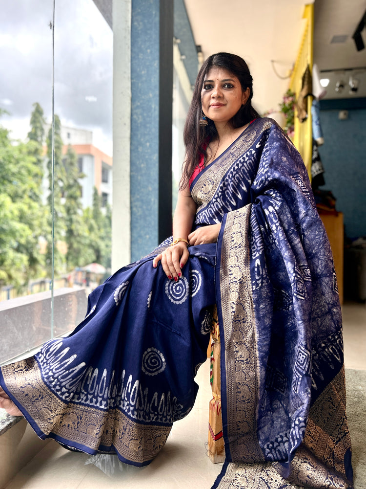 PURPLE AJRAK BLOCK PRINTED DOLA SILK SARI