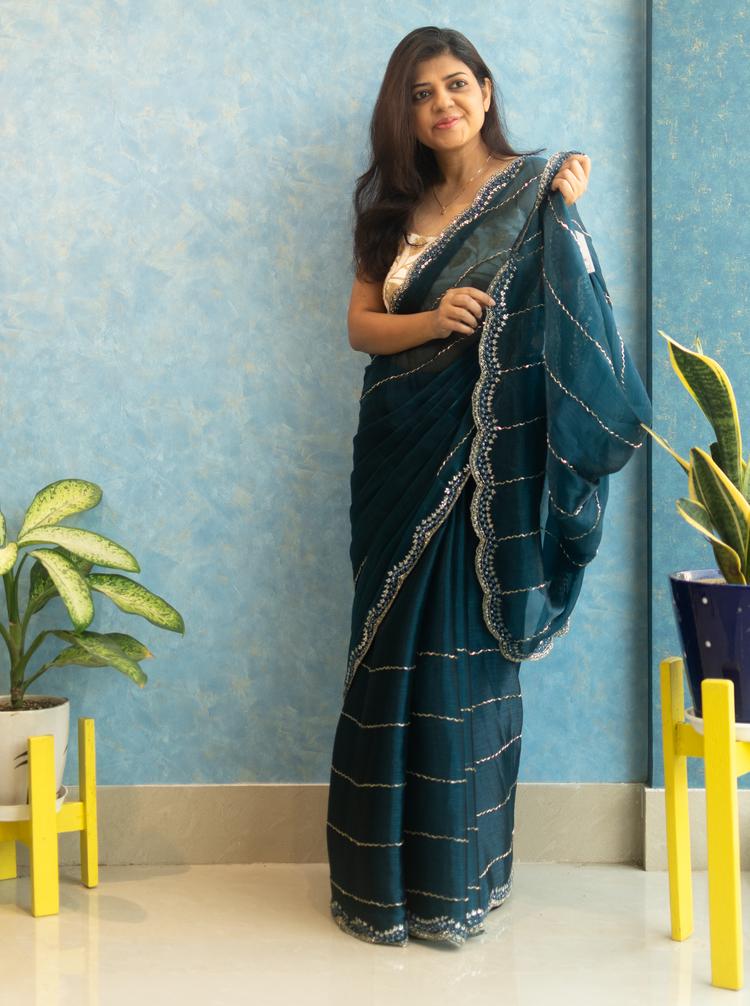 Prussian Hand Embroidery on Jimmy Choo Sari