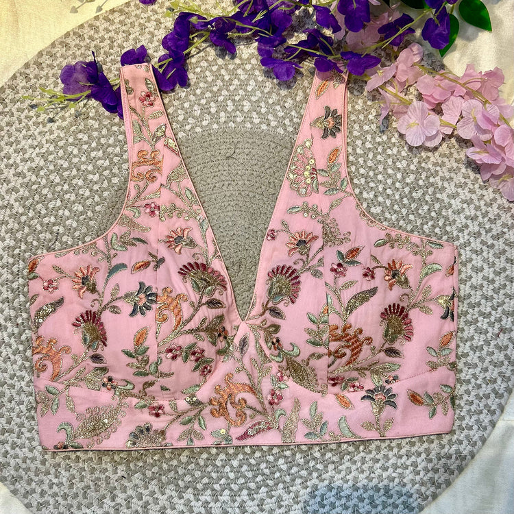 Baby pink Embroidery Designer Blouse