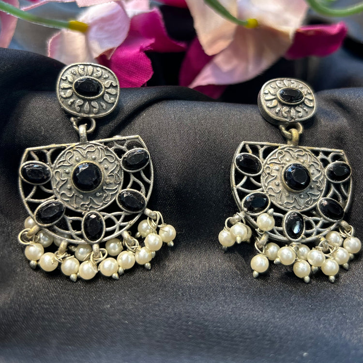 Stone Silver Oxidised Earrings