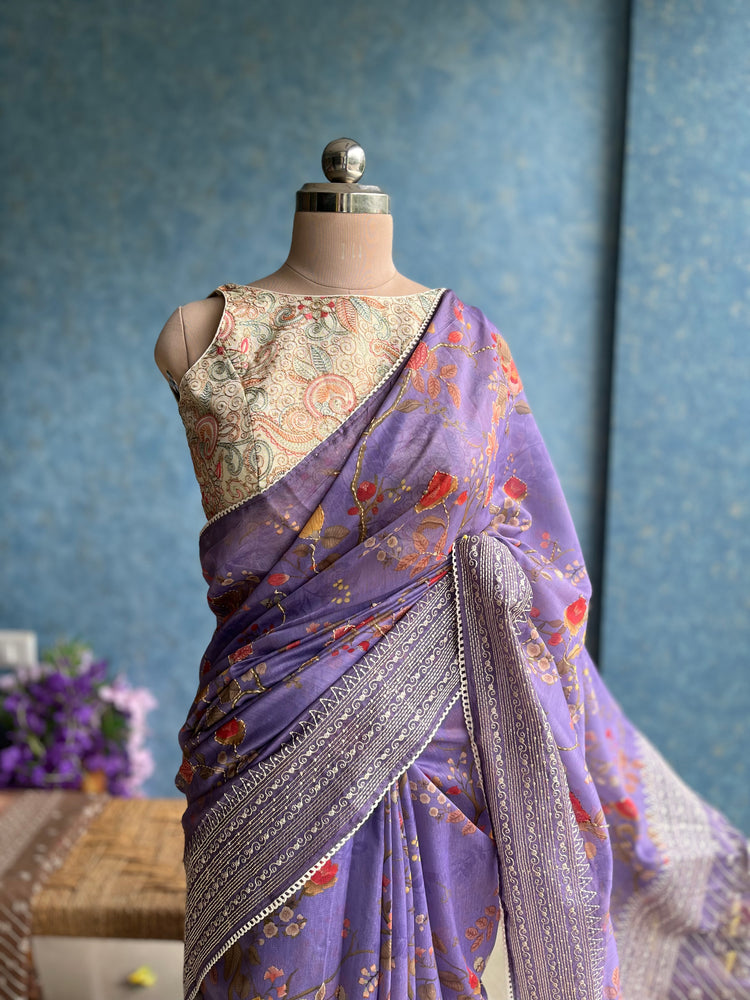 Lavender Digital Printed Chanderi Sari