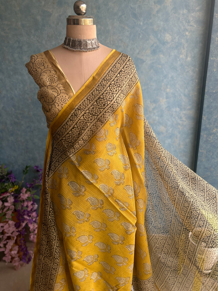 Yellow HandBlock Printed Kota Sari