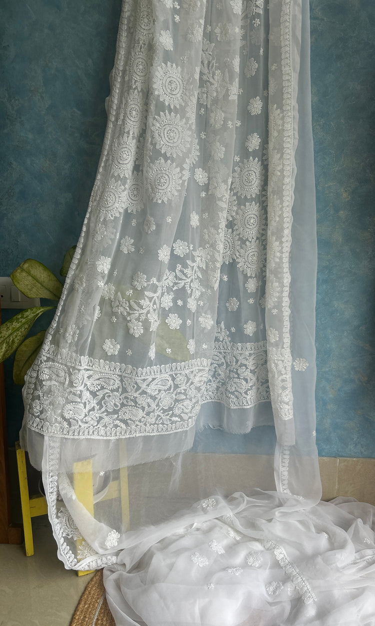 White Chikankari Saree