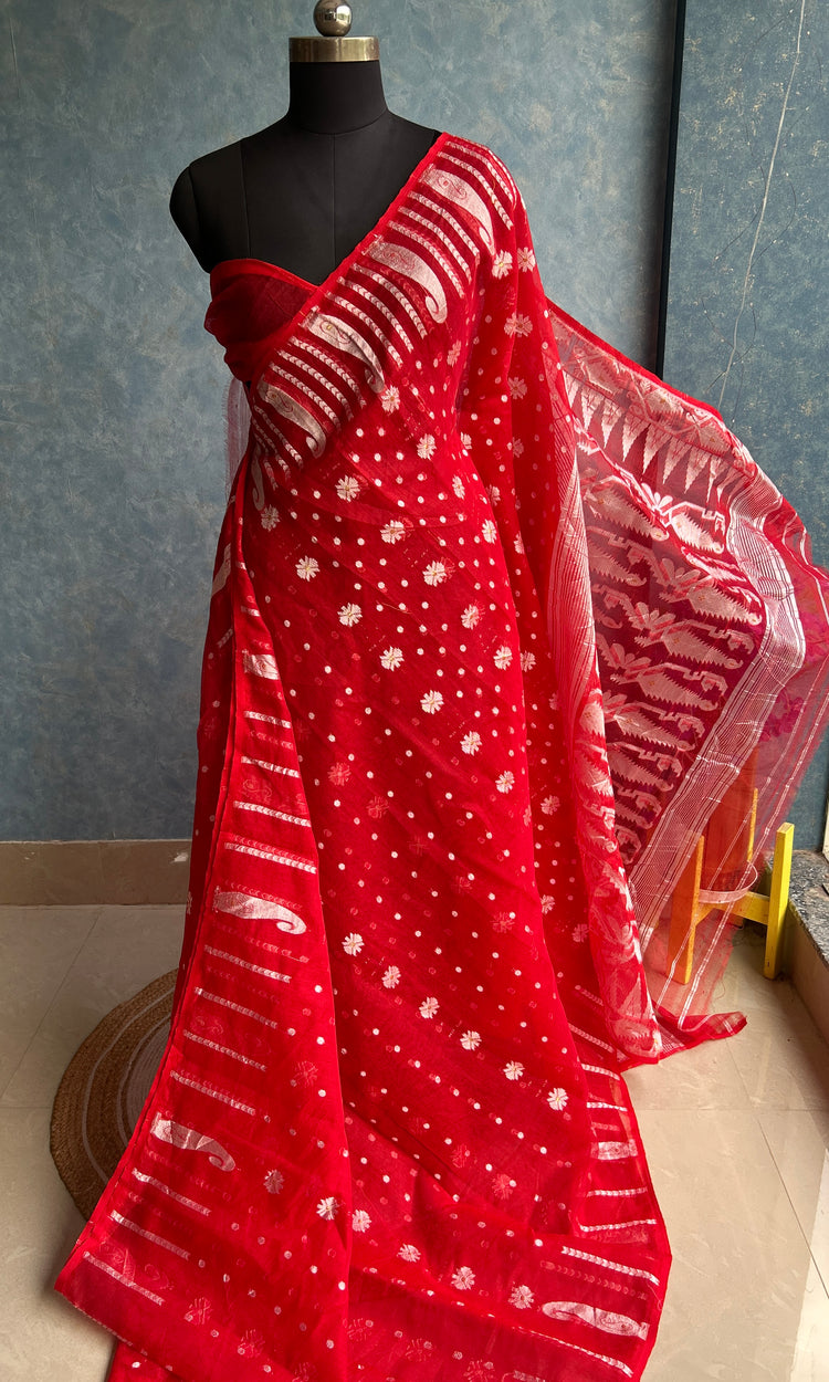 Red Soft Dhakai Jamdani
