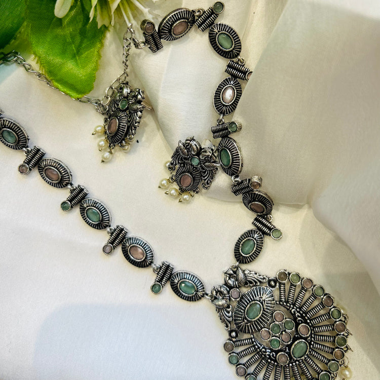 Multicolor Stone Oxidised Necklace Set