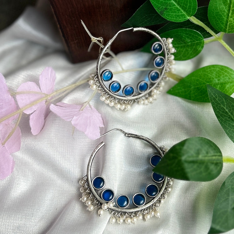 Green Silver Oxidised Earrings