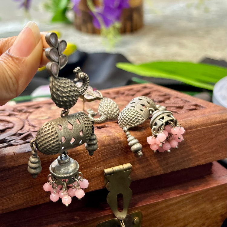 Black polished Silver Oxidised Earrings