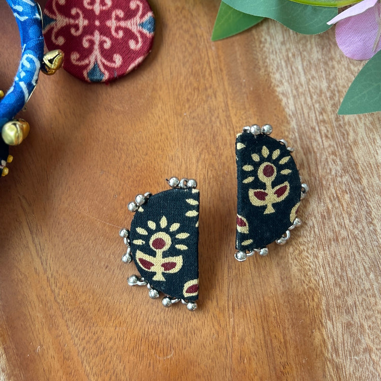 Handcrafted Ajrakh Fabric Chandra Earrings