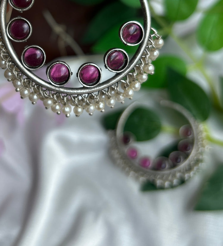 Pink Silver Oxidised Earrings