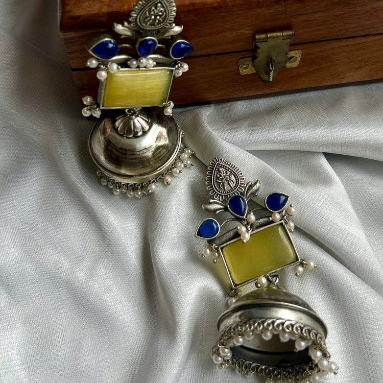 Yellow Silver Oxidised Jhumka