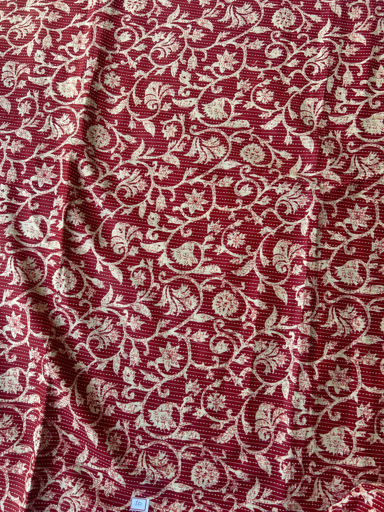 Red Ajrakh Print with kantha stitch on Cotton Fabric