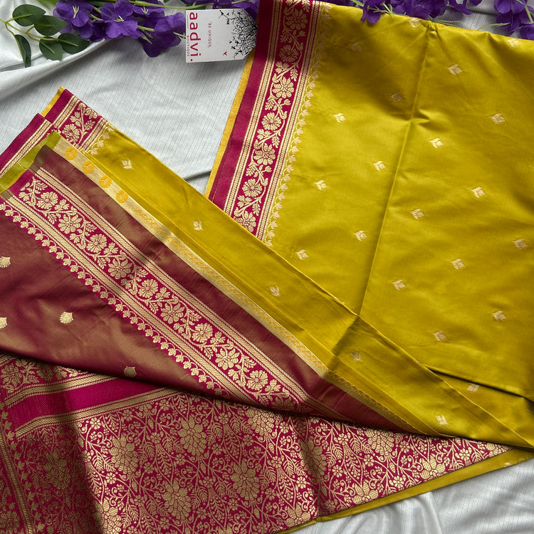Lemon Yellow Soft Silk Saree