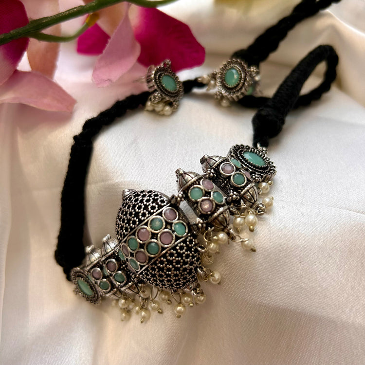 Torques Stone Oxidised Choker Set