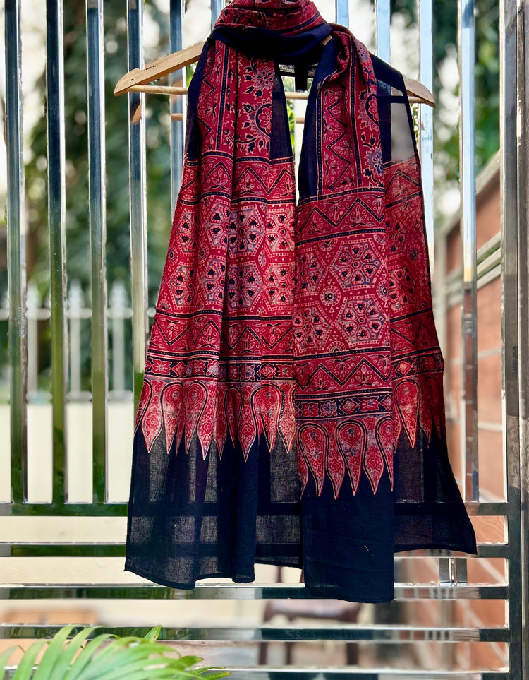 Ajrakh Block Printed Mul Stole