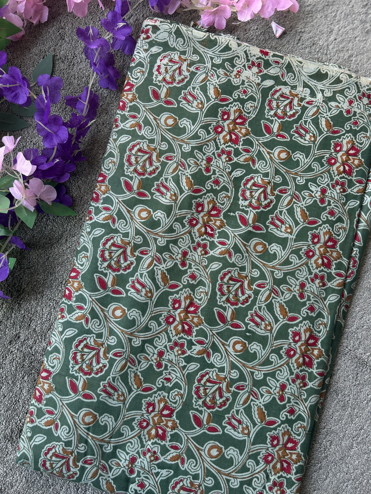 Sap Green Floral Printed Cotton Fabric