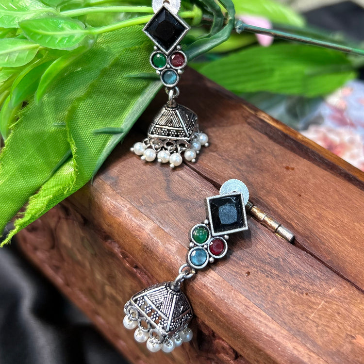 Black Oxidised Silver Jhumka