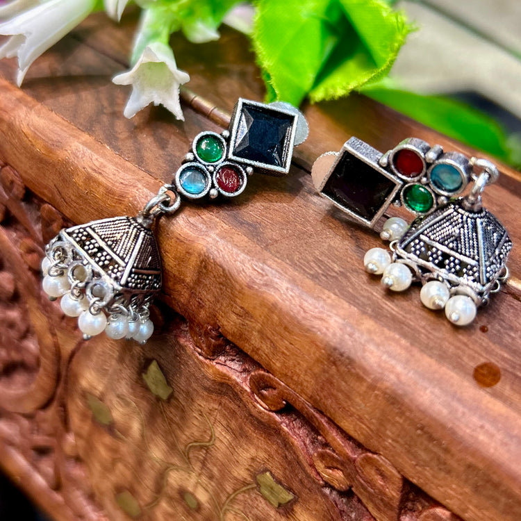 Black Oxidised Silver Jhumka