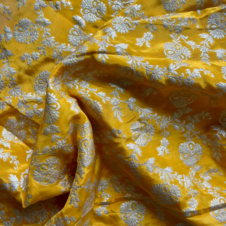 Yellow Crepe Jacqaurd Zari Woven Fabric