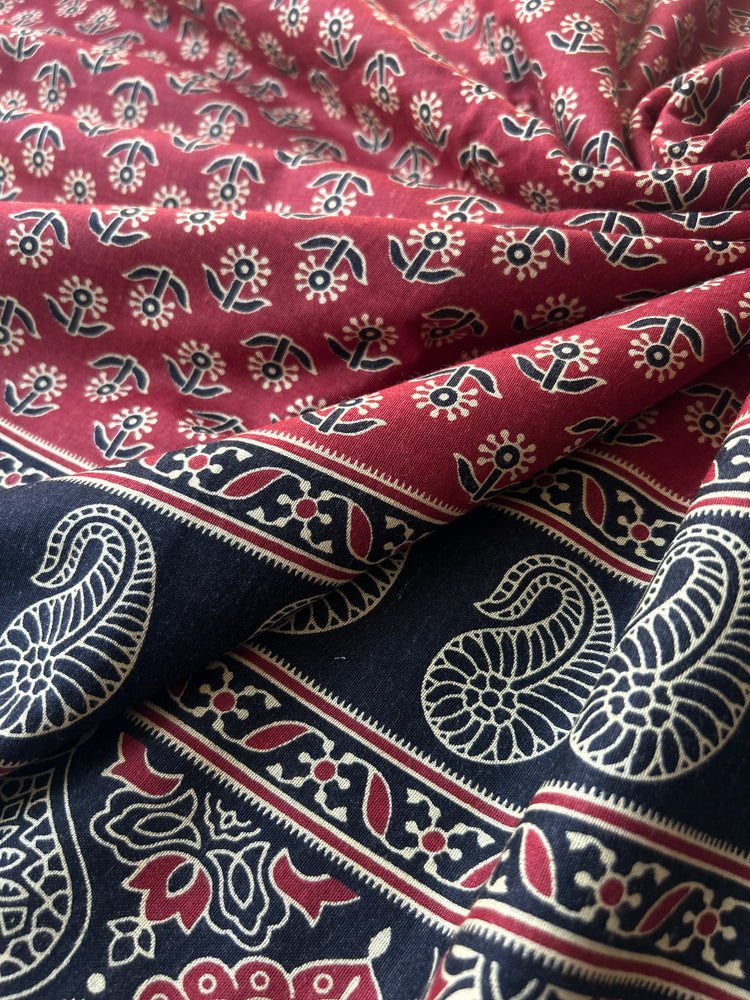 Maroon Ajrakh Printed Cotton Fabric