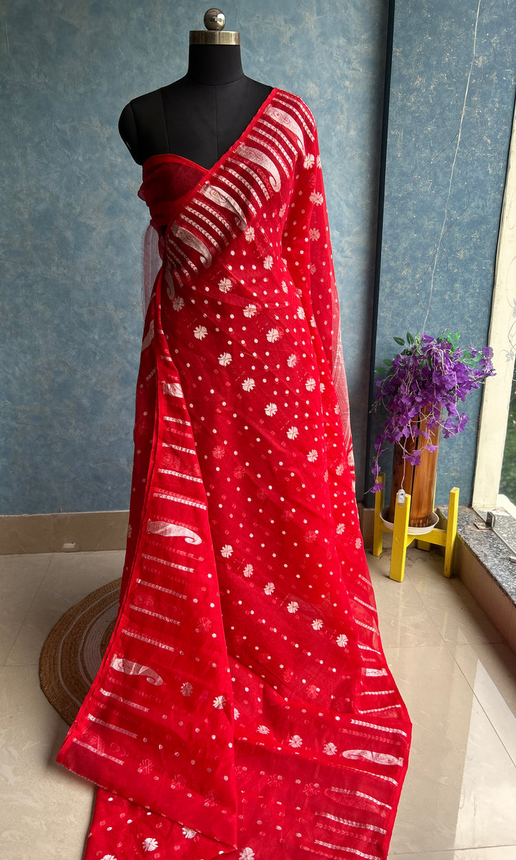 Red Soft Dhakai Jamdani