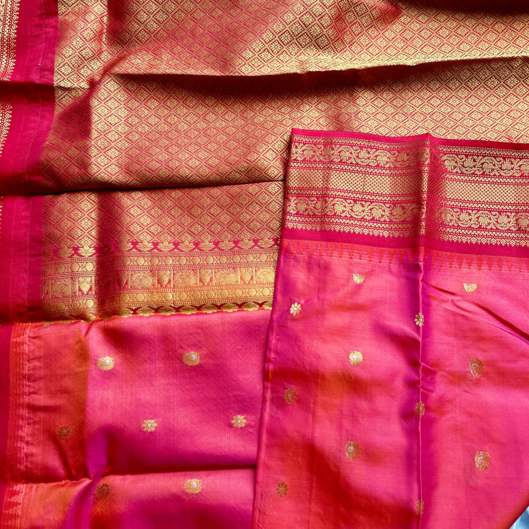 Raspberry Dual Tone Kuttu Border Kanchi Silk Sario