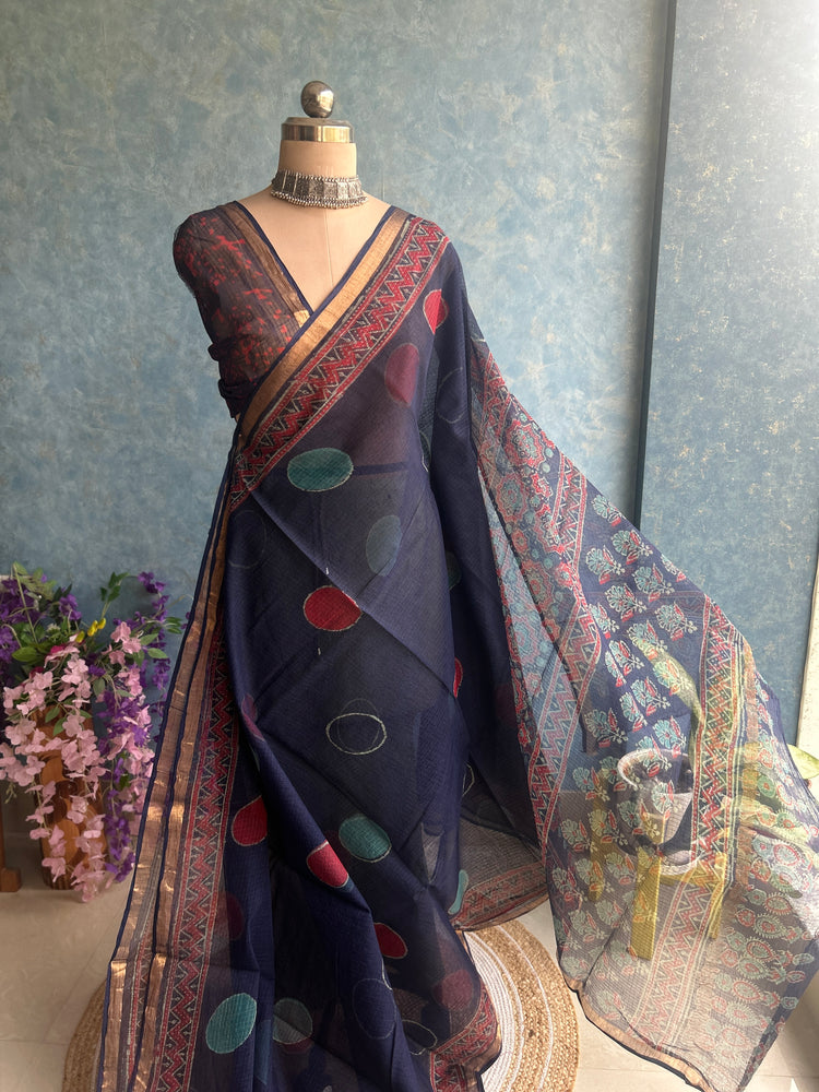 Navy Blue HandBlock Printed Kota Sari