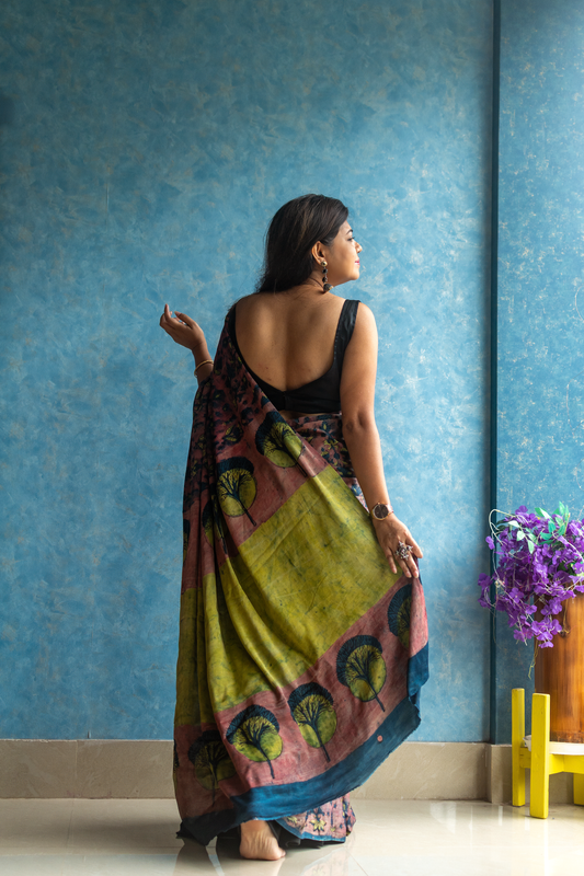 Dusty Rose Modal Tussar Ajrakh Saree