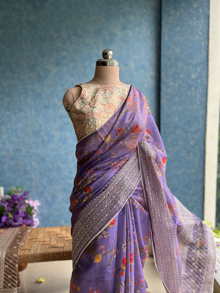 Lavender Digital Printed Chanderi Sari