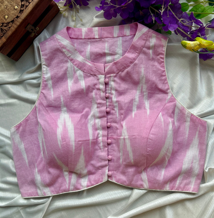 Baby Pink Ikkat Cotton Blouse