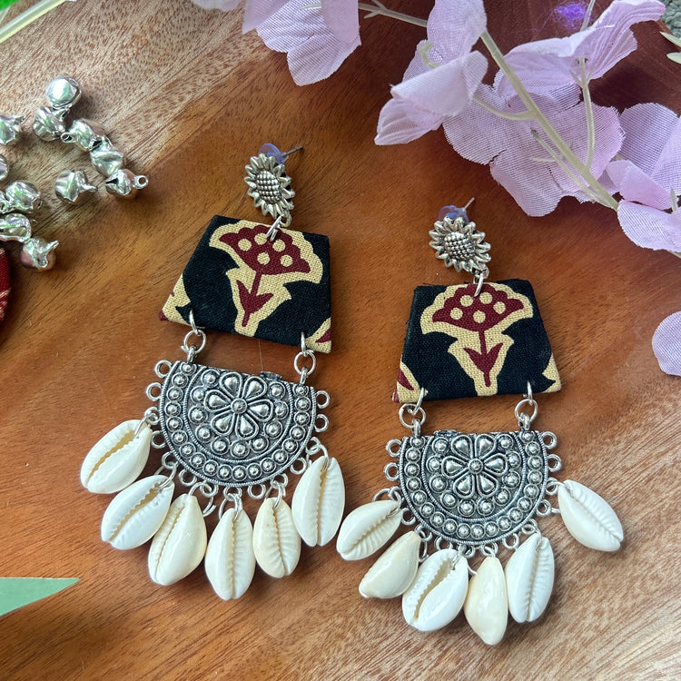 Silver Plated Oxidised Contemporary Drop Earrings