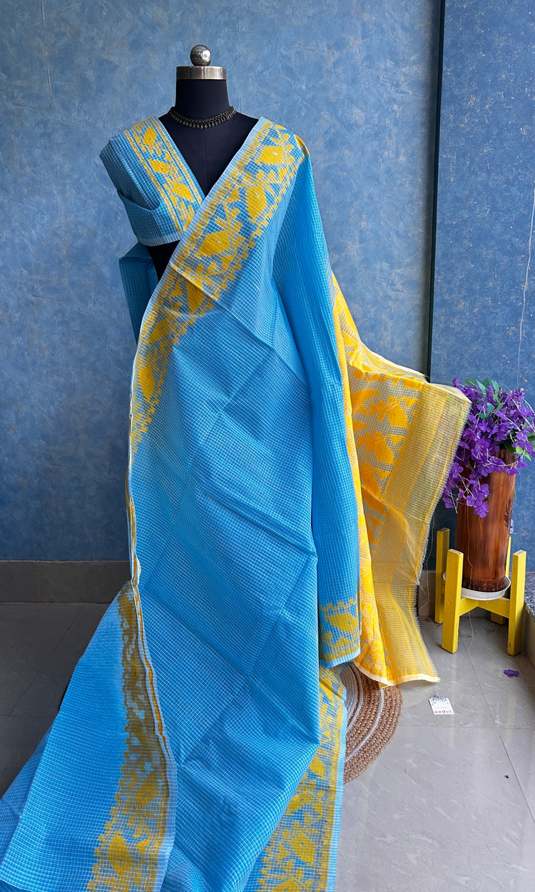 Sky Blue & Yellow Semi Hard Dhakai Jamdani
