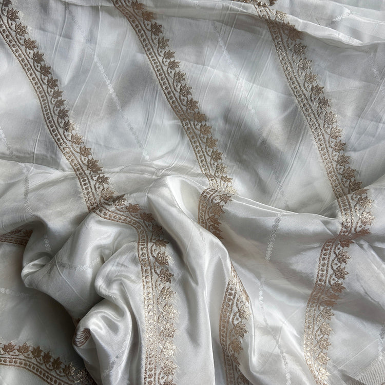 White Crepe Stripe Zari Woven Fabric
