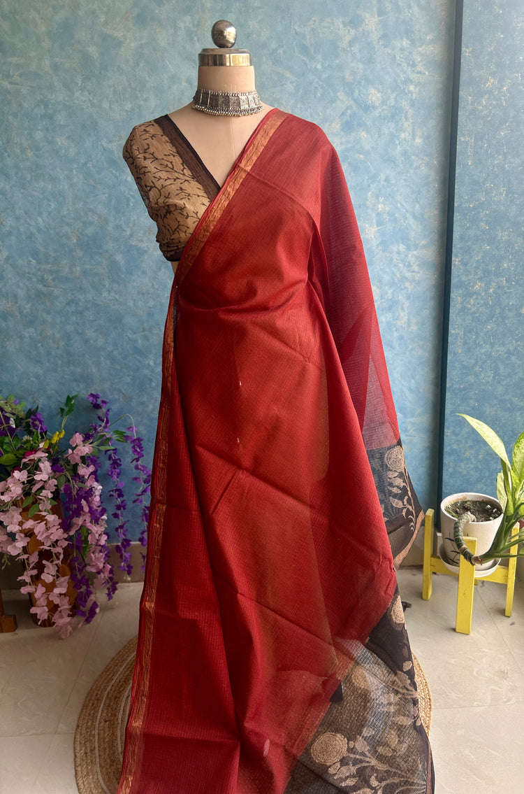 Rust HandBlock Printed Kota Sari