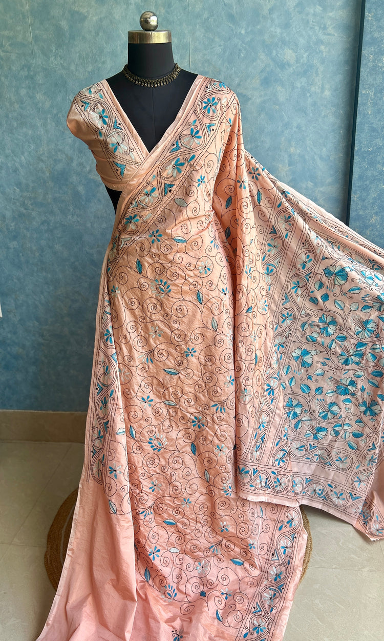 Peach Blush Hand Kantha Saree
