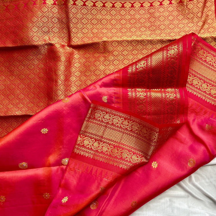 Raspberry Dual Tone Kuttu Border Kanchi Silk Sario