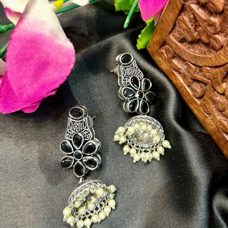 Black Stone Oxidised Jhumka