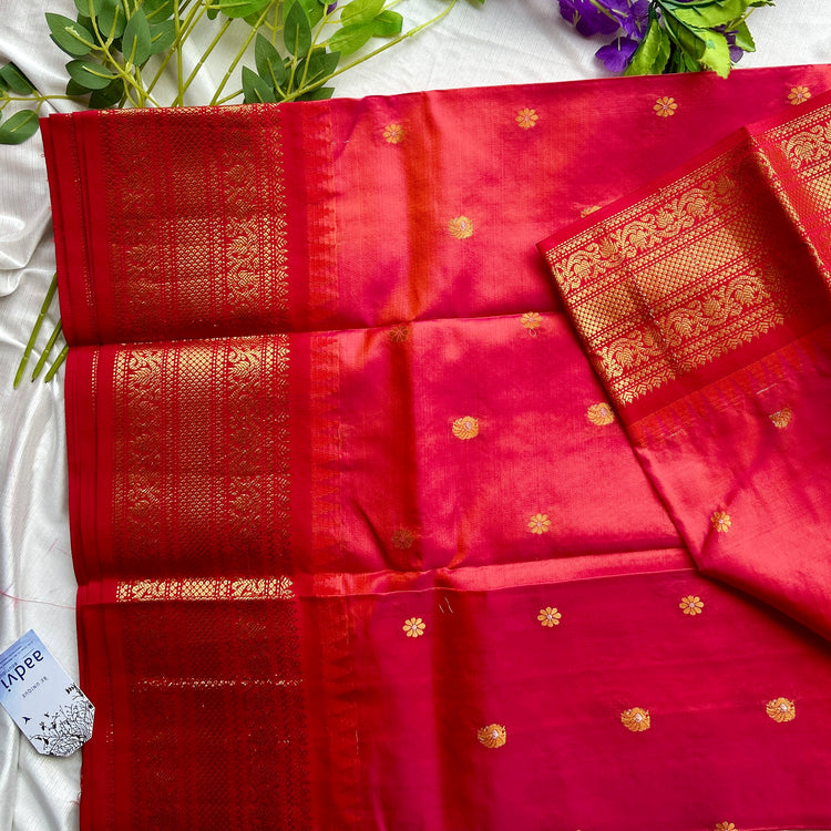 Raspberry Dual Tone Kuttu Border Kanchi Silk Sario