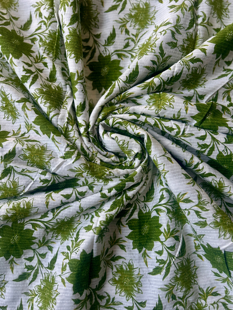 White Ajrakh Print with kantha stitch on Cotton Fabric