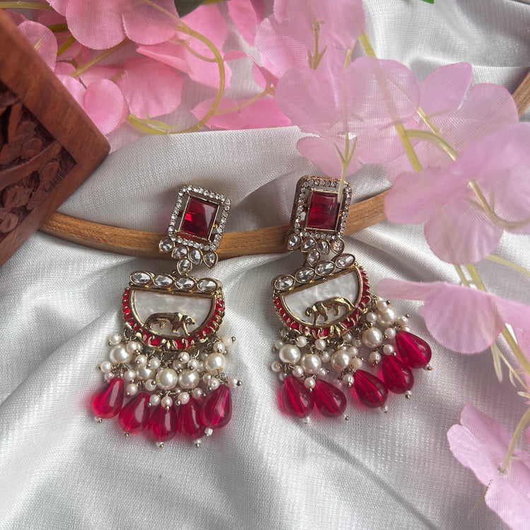 Aks - Gold Plated Pink Earrings