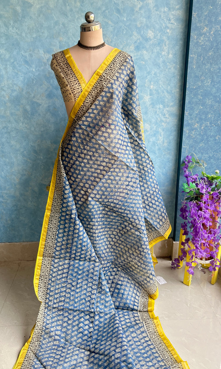 Blue HandBlock Printed Kota Sari