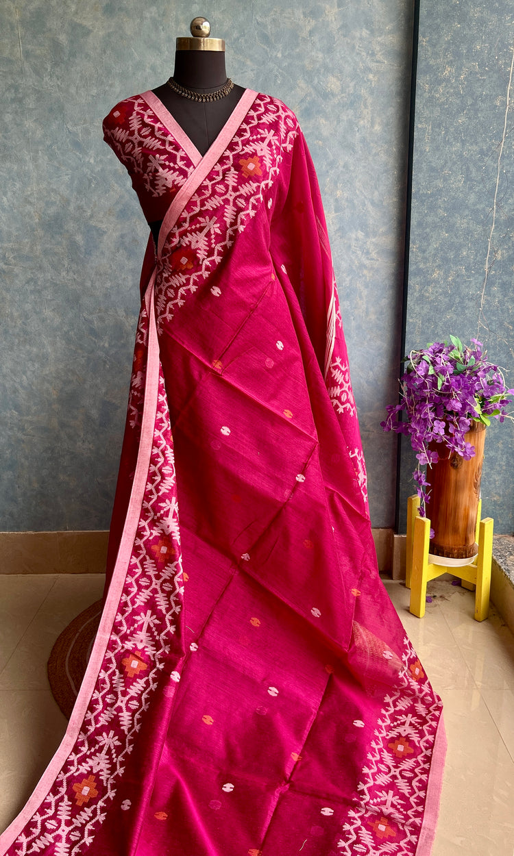 Raspberry Handloom Jamdani Saree