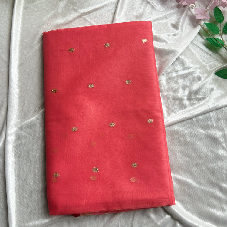 Warm Salmon Pure Kora Banarasi Silk Saree