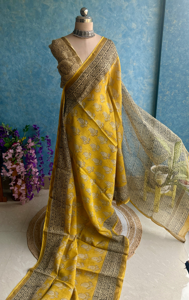 Yellow HandBlock Printed Kota Sari