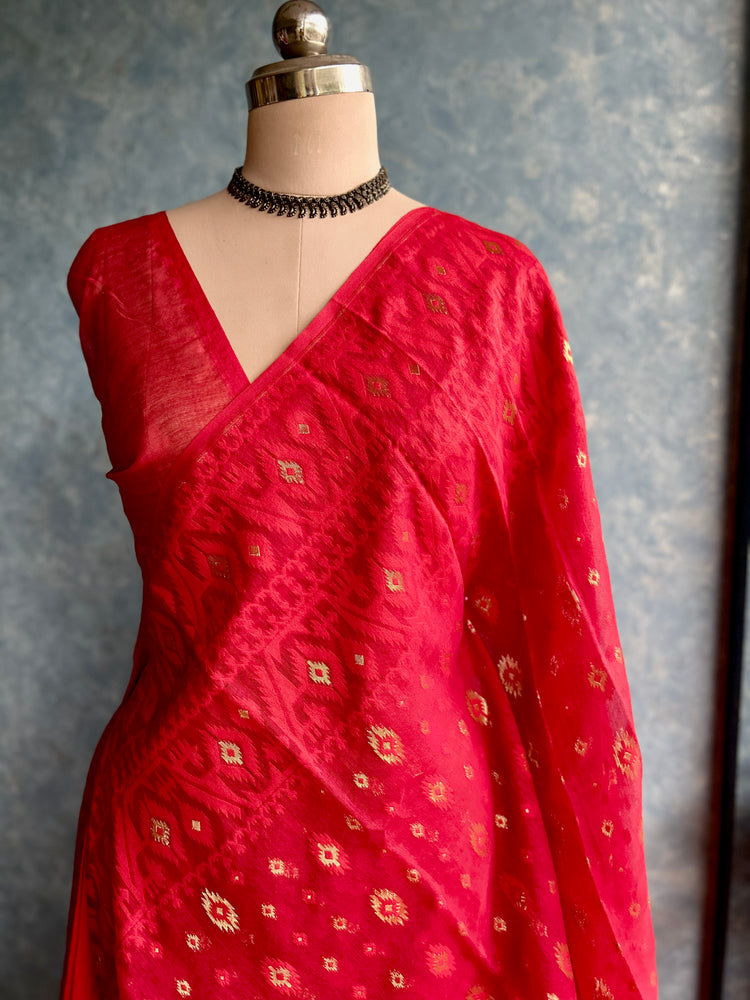 Double Border Red Soft Dhakai Jamdani