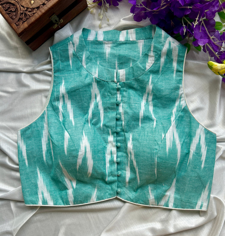 Sea Green Ikkat Cotton Blouse