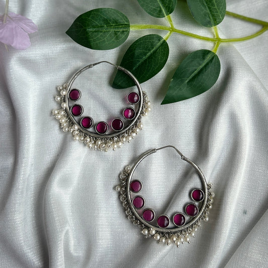 Pink Silver Oxidised Earrings