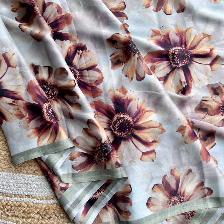 Healing Aloe Crepe Chiffon Vintage  Printed Saree