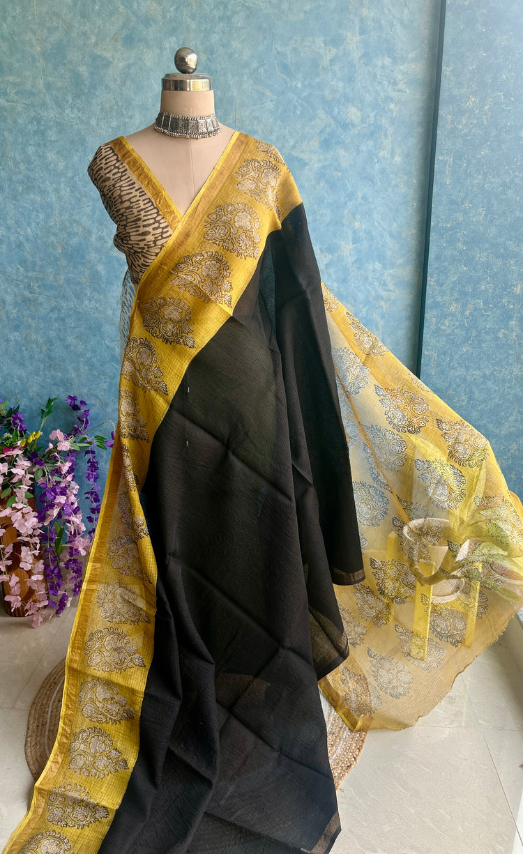 Black HandBlock Printed Kota Sari